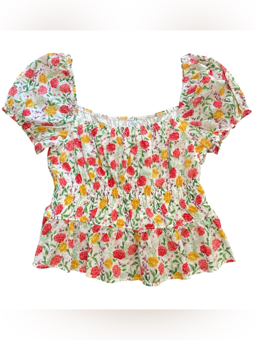 BLUE RAIN x Francesca’s Emma White Floral Square-Neck Peplum Blouse - NWT, XL